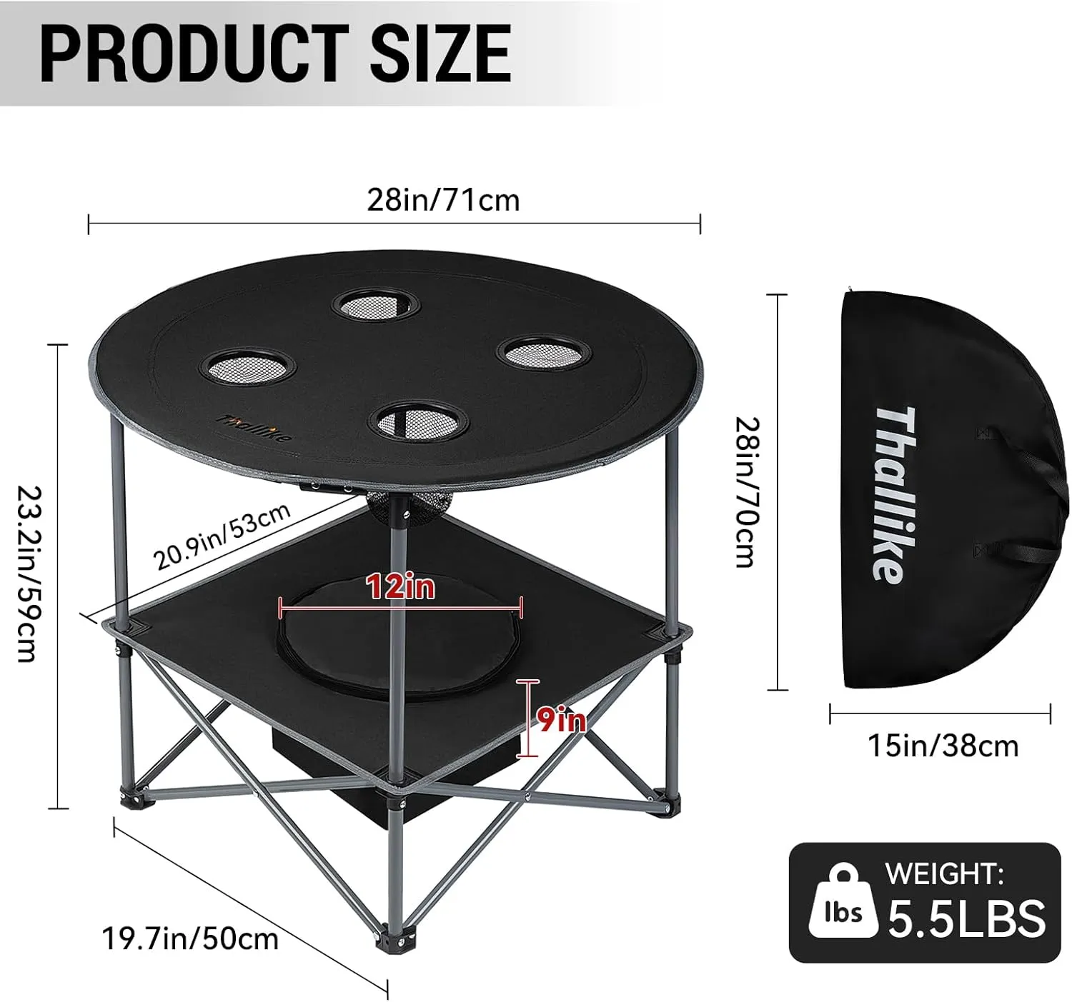 Portable Lightweight Folding Camping Table - Collapsible Foldable Picnic Camp Table with Cooler 4 Enlarged Upgraded Cup Holders and Carry Bag for Tailgating Beach BBQ RV Hiking Party Travel