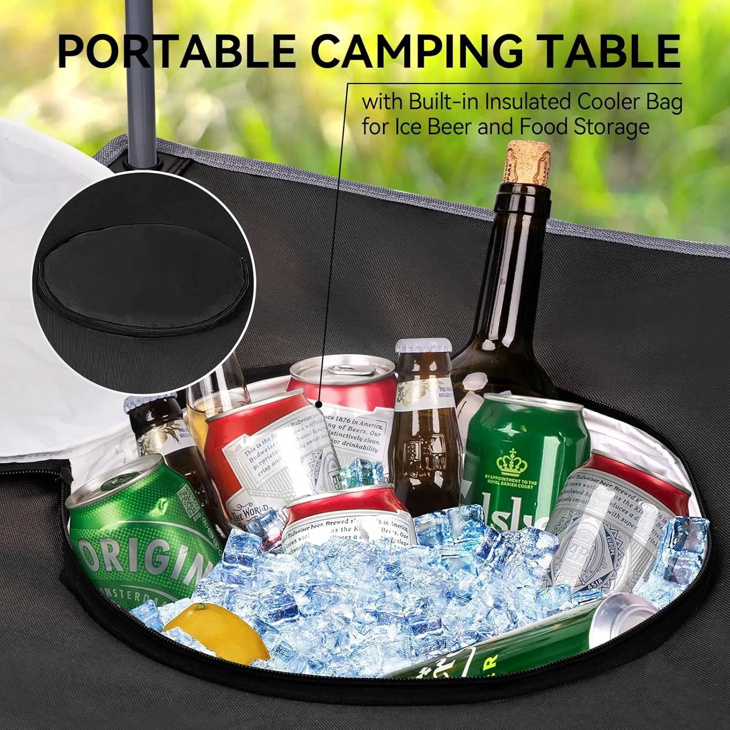 Portable Lightweight Folding Camping Table - Collapsible Foldable Picnic Camp Table with Cooler 4 Enlarged Upgraded Cup Holders and Carry Bag for Tailgating Beach BBQ RV Hiking Party Travel