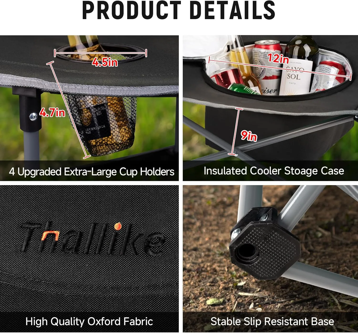 Portable Lightweight Folding Camping Table - Collapsible Foldable Picnic Camp Table with Cooler 4 Enlarged Upgraded Cup Holders and Carry Bag for Tailgating Beach BBQ RV Hiking Party Travel