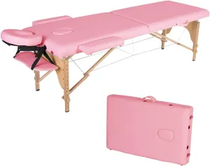 Portable Massage Table,Massage Bed Spa Bed 84” L 24” W Height Adjustable Massage Table 2 Fold Salon Bed (Pink)