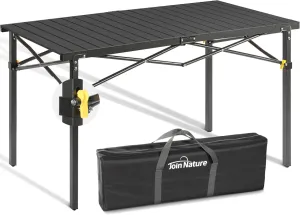 Portable Outdoor Camping Table Large for 2-6 Person Stable & Sturdy Foldable Camp Table with Aluminum Roll Up Tabletop and Carry Bag for Picnic, Travel, BBQ, Loads 220 Lbs (Black)
