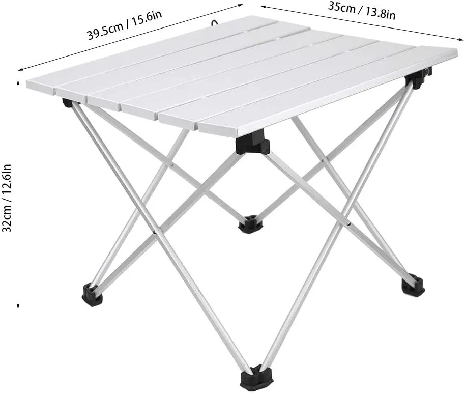 Portable Outdoor Camping Table with High Strength Aluminum Alloy Frame, Foldable Desk Table for Picnic Hiking Fishing Garden Barbecue, Lightweight with Sturdy Nylon (Aluminum