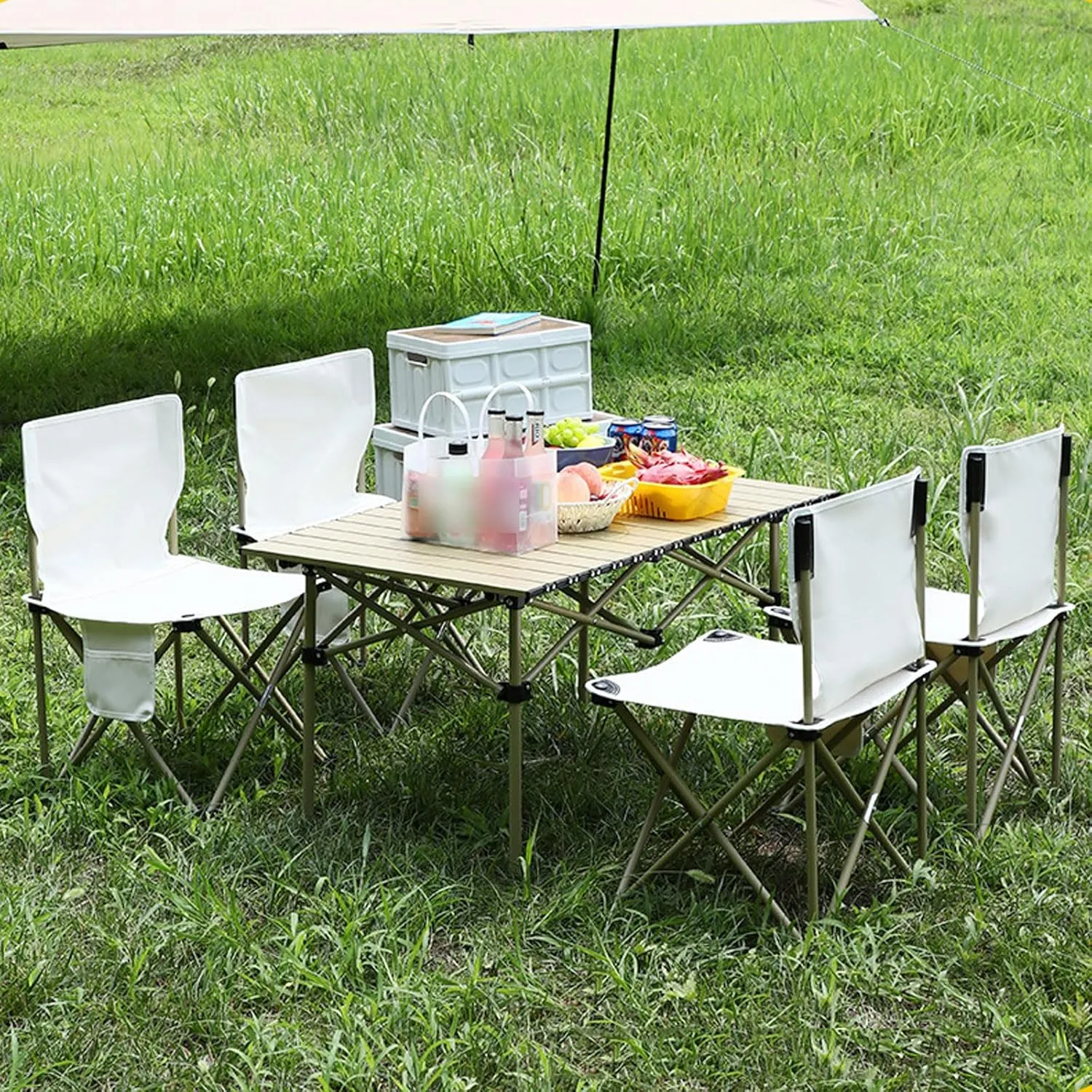 Portable Outdoor Picnic Table and airs, Aluminum Foldable Camping Table air Set Lightweight Roll-up Table Top Folding Table Casual air for Patio Garden Hiking