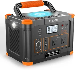 Portable Power Station 1000W, GRECELL 999Wh Solar Powered Generator with 110V AC Outlet, PD 60W Fast Charging Backup Lithium Battery Pack Power Supply for Outdoor Home Camping Travel Emergency RV Van
