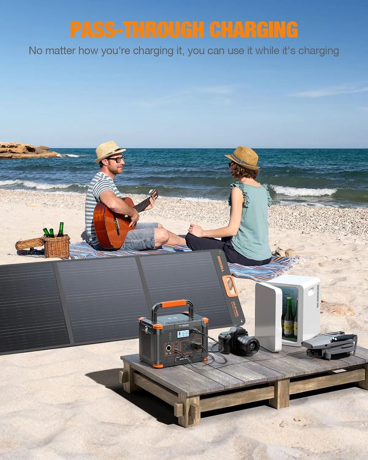 Portable Power Station 1000W, GRECELL 999Wh Solar Powered Generator with 110V AC Outlet, PD 60W Fast Charging Backup Lithium Battery Pack Power Supply for Outdoor Home Camping Travel Emergency RV Van