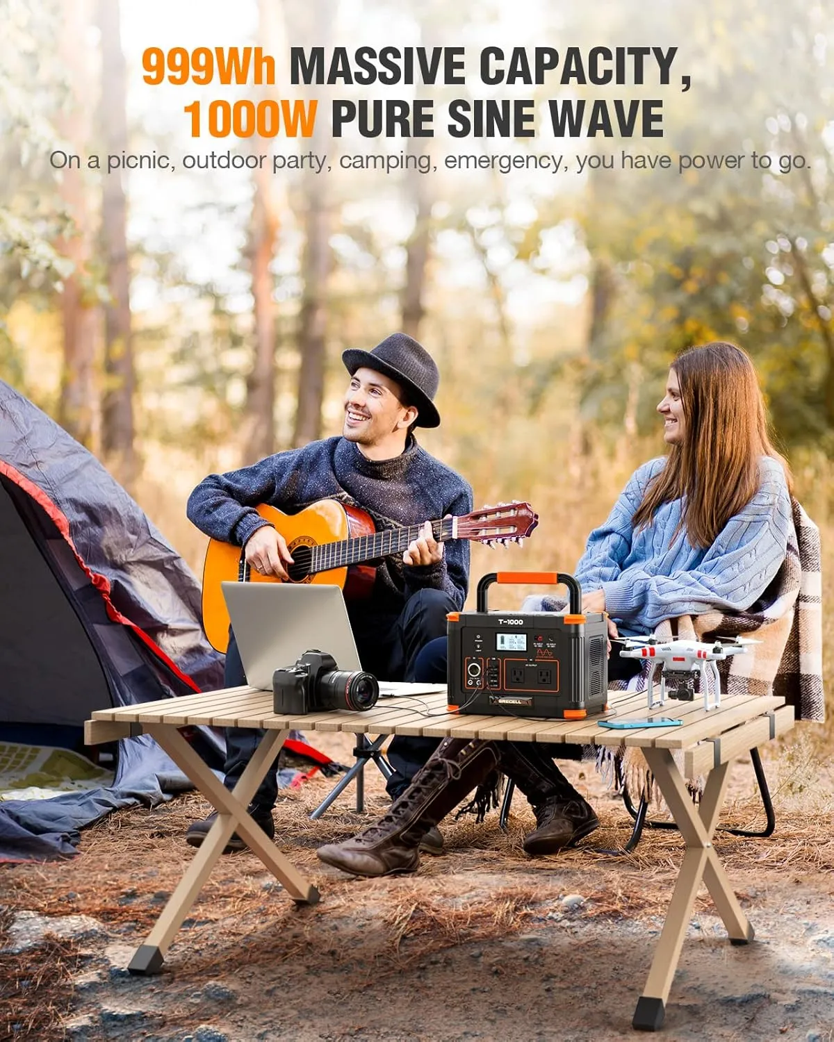 Portable Power Station 1000W, GRECELL 999Wh Solar Powered Generator with 110V AC Outlet, PD 60W Fast Charging Backup Lithium Battery Pack Power Supply for Outdoor Home Camping Travel Emergency RV Van
