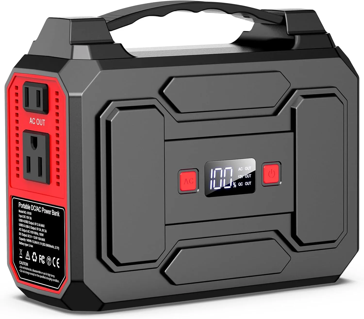 Portable Power Station Bank 146Wh 200W Peak(100W Rated), Solar Powered Power Bank with AC Outlet 110V for Camping, Solar Charger Power Bank Battery Pack 39600mAh for Home Outdoor Emergency