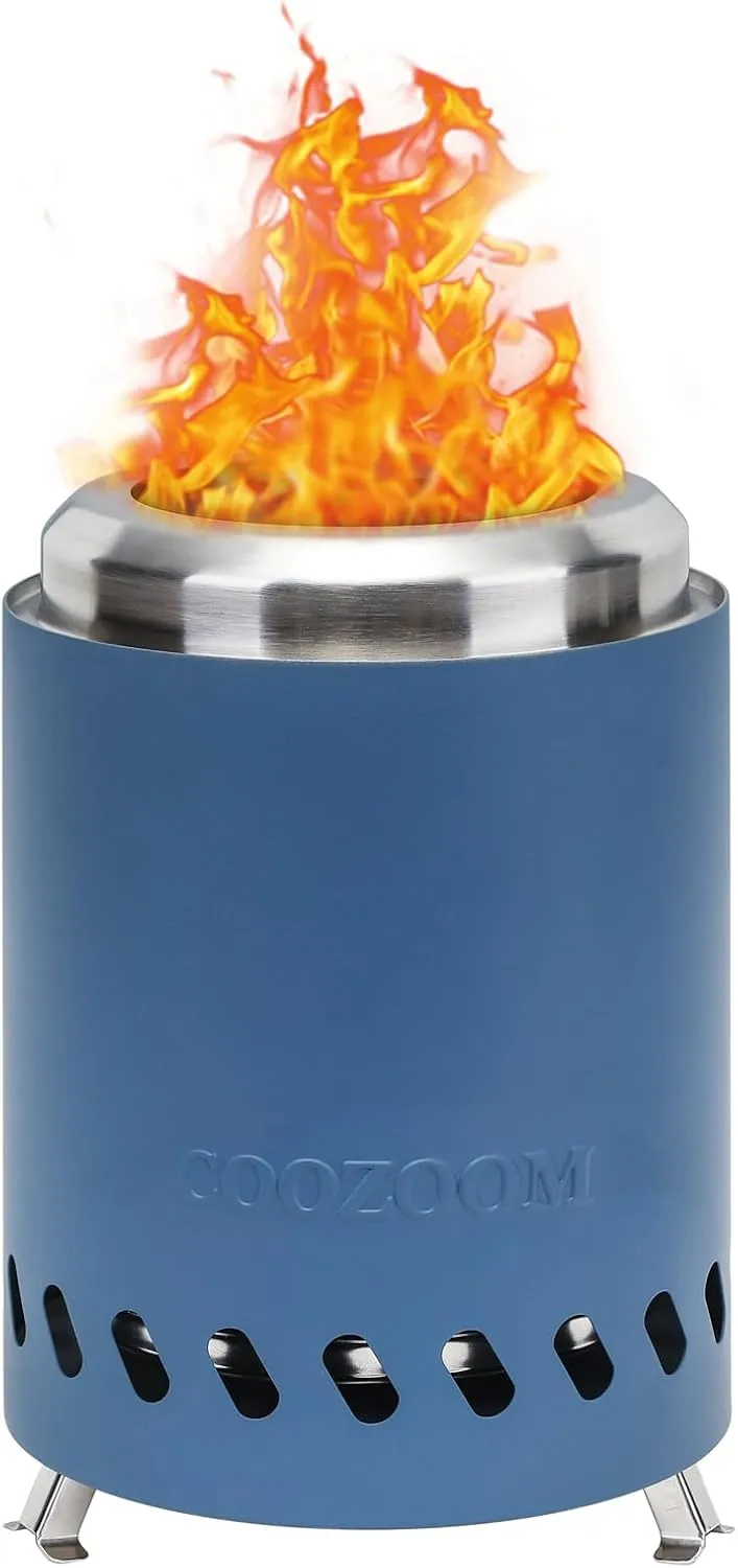 Portable Table Top Fire Pit with Stand, 5.5" Stainless Steel Mini Outdoor Low Smoke Burning Tabletop Firepit Fueled by Pellets or Wood, for Outside Camping Blue