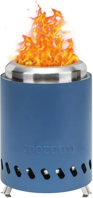 Portable Table Top Fire Pit with Stand, 5.5" Stainless Steel Mini Outdoor Low Smoke Burning Tabletop Firepit Fueled by Pellets or Wood, for Outside Camping Blue