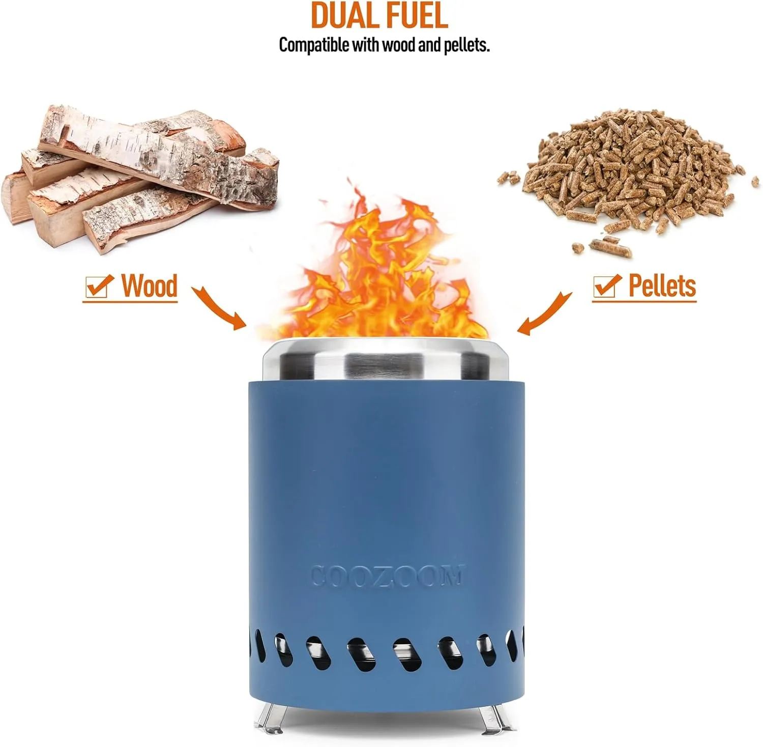 Portable Table Top Fire Pit with Stand, 5.5" Stainless Steel Mini Outdoor Low Smoke Burning Tabletop Firepit Fueled by Pellets or Wood, for Outside Camping Blue