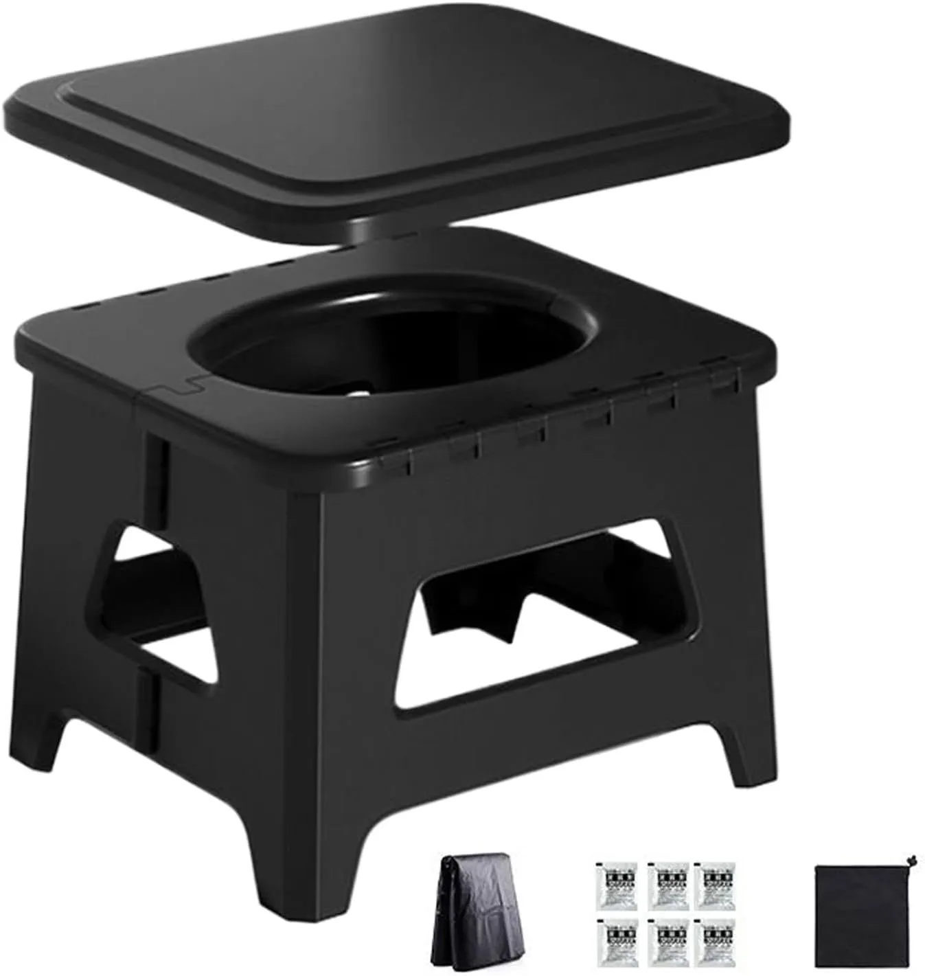 Portable Toilet, Camping Toilet, Foldable Seat, Privacy Accessory, Lightweight Design, Ideal for Backpacking, Hiking, Tent, RV, Travel, Car, Boat 773.76 inch Black, Gray