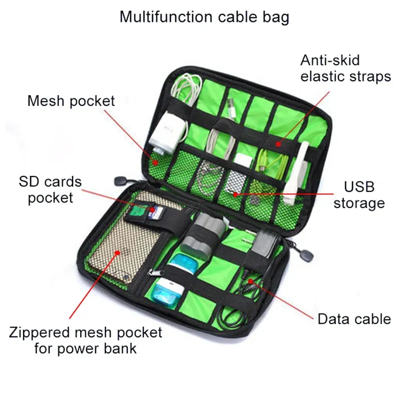 Portable Travel Cable Organizer Bag - Waterproof Electronic Accessories Storage