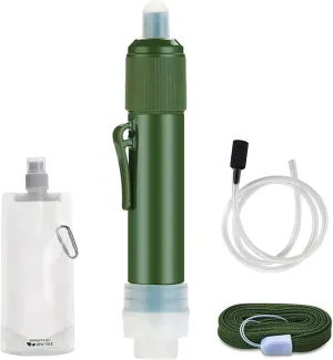 Portable Water Filter, Survival Emergency Water Purifier with Drinking Bag and Filter Straw, 3 Layer Filtration System, Water Filter Ideal for Outdoor Camping Hiking Travel Backpacking,4 Pack