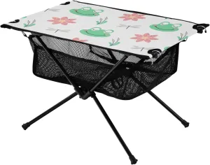Portable Work Table Frogs Flowers Pattern Lightweight Easy Portable Table with Storage Bag for Outdoor Dining Cooking Picnic
