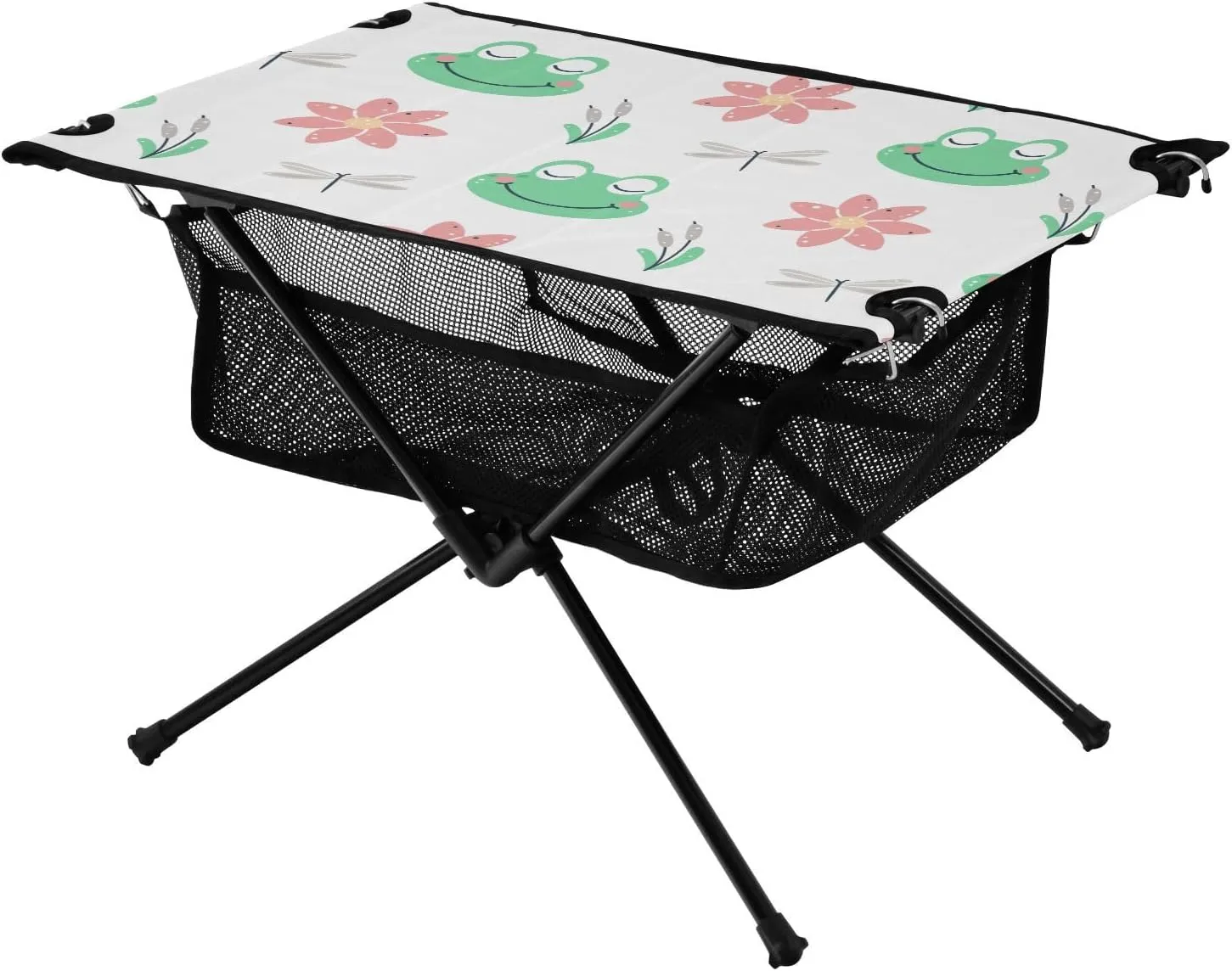 Portable Work Table Frogs Flowers Pattern Lightweight Easy Portable Table with Storage Bag for Outdoor Dining Cooking Picnic