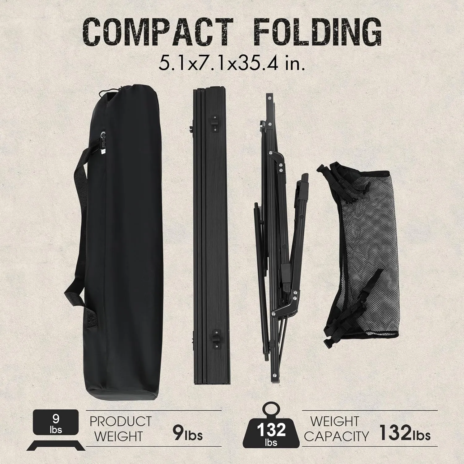 PORTAL Camping Table Foldable Portable with Adjustable Legs, Aluminum Folding Table Roll Up Table with Carrying Bag for Outdoor, Beach, Picnic, Backyards, BBQ and Party, Black