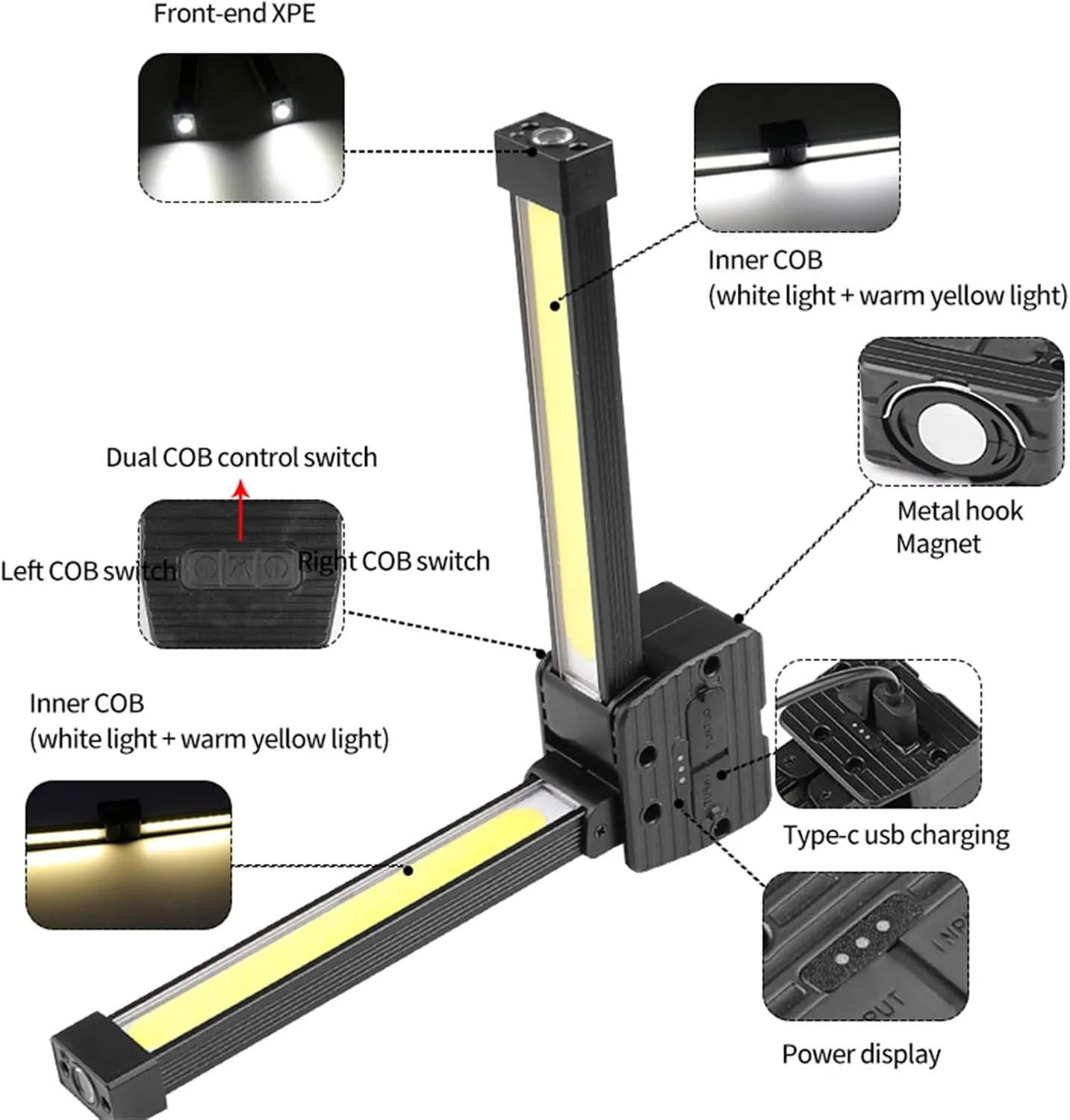 Posing Lamp, Gym Lamp for Posing, Magnetic Mount for Instant Setup, Highlight Muscle Definition, Portable Magnet Led Flashlight with Hanging Hook, USB Rechargeable with 180 Degree Folding (1 Set)