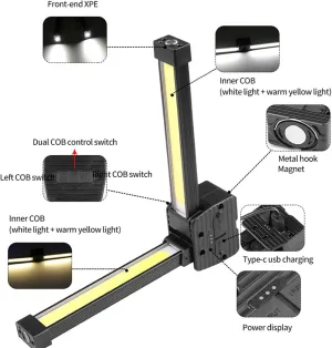 Posing Lamp, Gym Lamp for Posing, Magnetic Mount for Instant Setup, Highlight Muscle Definition, Portable Magnet Led Flashlight with Hanging Hook, USB Rechargeable with 180 Degree Folding (1 Set)
