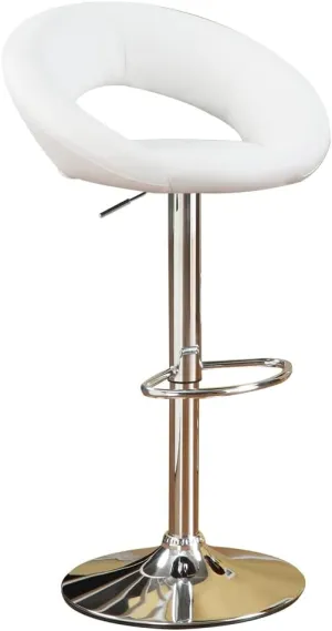 Poundex Two Piece PU Round Shape Barstool Set, White Adjustable Bar Stool
