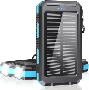 Power Bank 36800mAh Solar Portable Charger with USB-C 5V/3.1A Fast Charging Compatible with iPhone, with 2 LED Flashlights and IPX5 Waterproof External Backup Battery Pack Perfect for Camping, Hiking