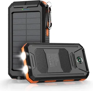 Power-Bank-Portable-Charger-Solar - 36800mAh Waterproof Portable External Backup Battery Charger Built-in Dual QC 3.0 5V3.1A Fast USB and Flashlight for All Phone and Electronic Devices (Deep Orange)