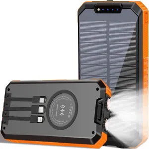 Power-Bank-Solar-Charger - 20000mAh Power Bank Portable Charger, External Battery Pack 5V/2.1A Qc 3.0 Fast Charging Built-in Super Bright Flashlight, Compass, Carabiner, Solar Panel Charging