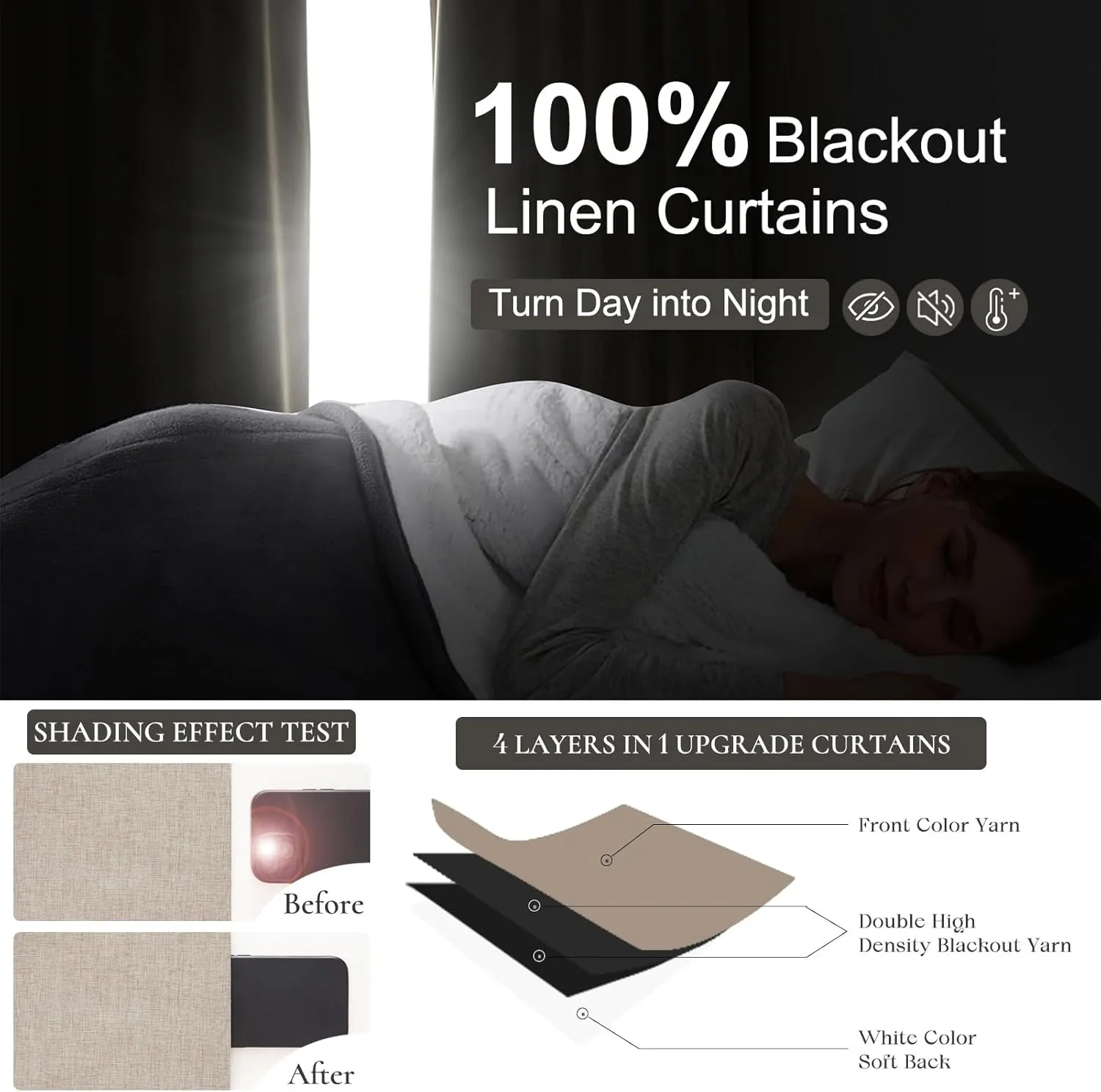 Primitive Linen Curtains for Living Room 96 Inches Long,Rustic Country Style Drapes Complete Blackout Dark Out Curtains for Bedroom/Playroom/Classroom Rod Pocket,Back Tab,Hook Belt(50Wx96L 2Panels)