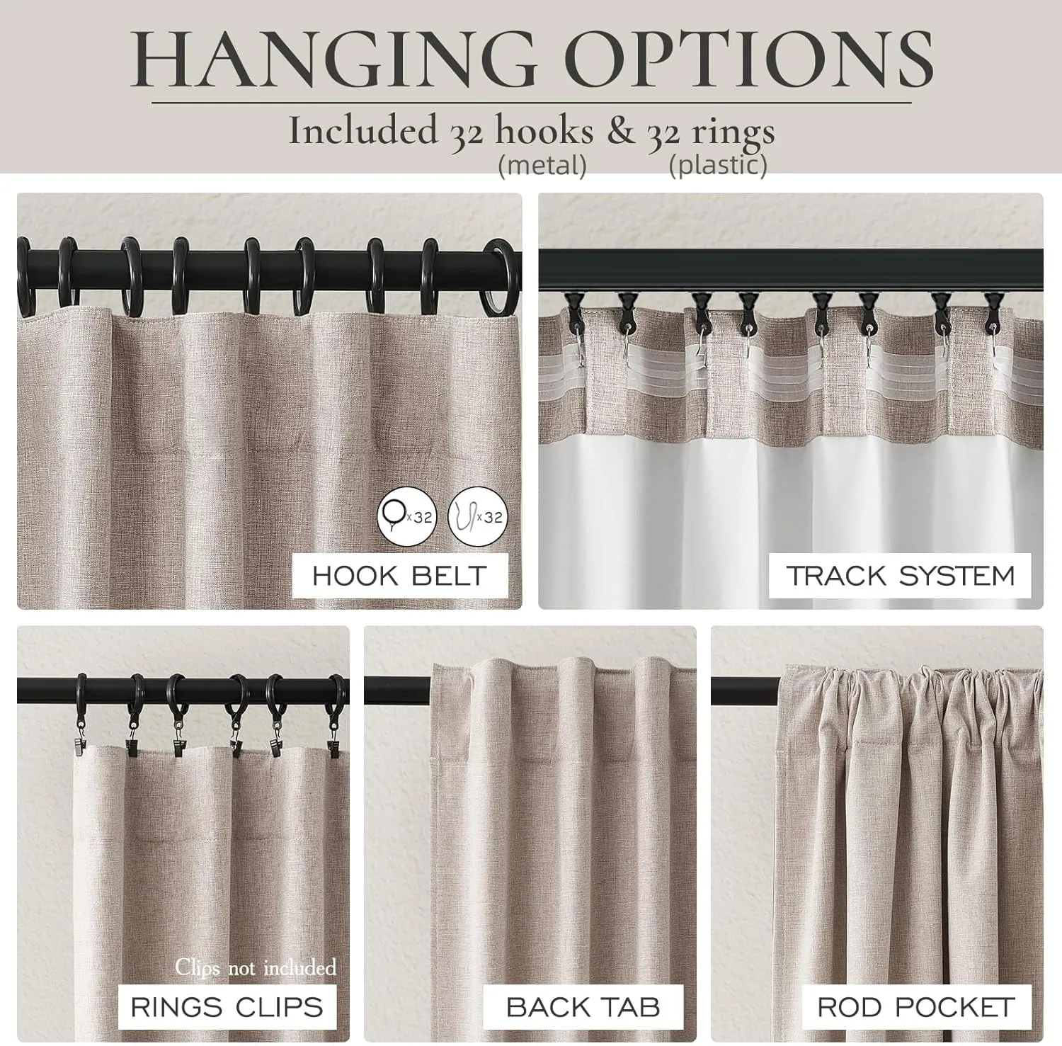 Primitive Linen Curtains for Living Room 96 Inches Long,Rustic Country Style Drapes Complete Blackout Dark Out Curtains for Bedroom/Playroom/Classroom Rod Pocket,Back Tab,Hook Belt(50Wx96L 2Panels)