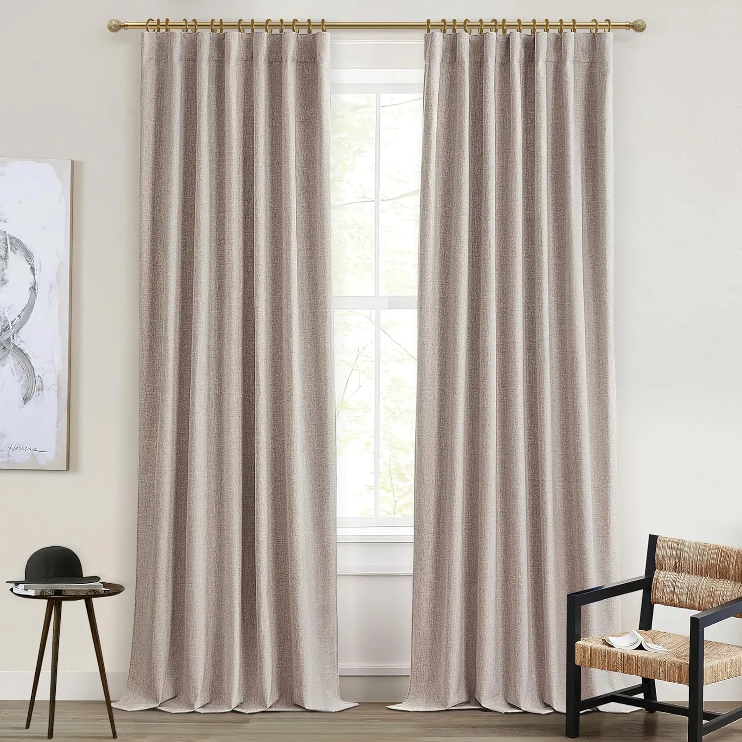 Primitive Linen Curtains for Living Room 96 Inches Long,Rustic Country Style Drapes Complete Blackout Dark Out Curtains for Bedroom/Playroom/Classroom Rod Pocket,Back Tab,Hook Belt(50Wx96L 2Panels)
