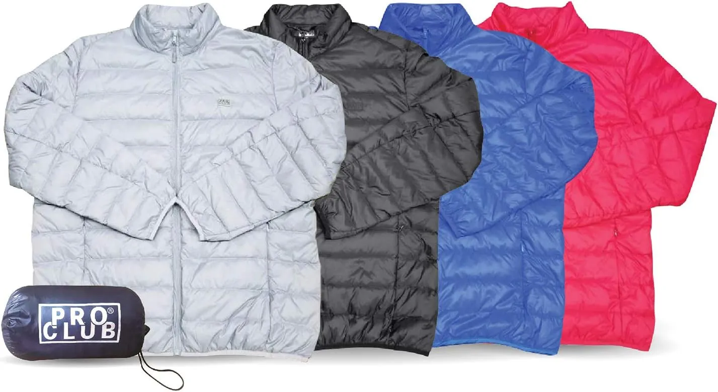 Pro Club Men's Lightweight Packable Water-Resistant Down Jacket