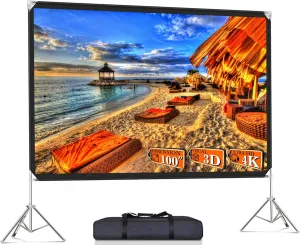 Projector Screen and Stand - Velcolt Portable Video Projection Screen 100 inch, 16:9 4K HD Rear Front Foldable Outdoor Movie Screen with Carry Bag for Indoor Outdoor Home Theater Backyard Camping