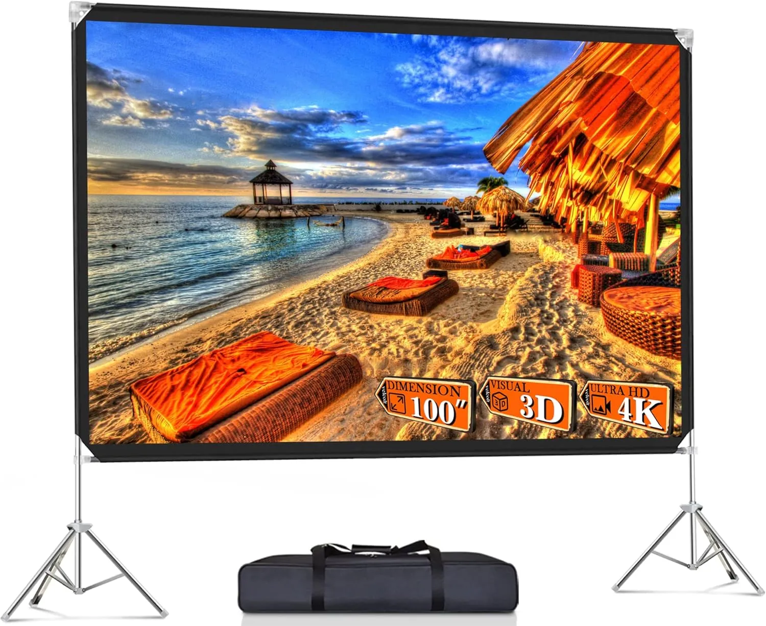 Projector Screen and Stand - Velcolt Portable Video Projection Screen 100 inch, 16:9 4K HD Rear Front Foldable Outdoor Movie Screen with Carry Bag for Indoor Outdoor Home Theater Backyard Camping