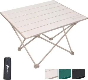 PTEROMY Folding Camping Table, Portable Beach Table with Ultralight Aluminum Tabletop for Travel, Outdoor, Camping, Picnics, and BBQs (Small, Beige)