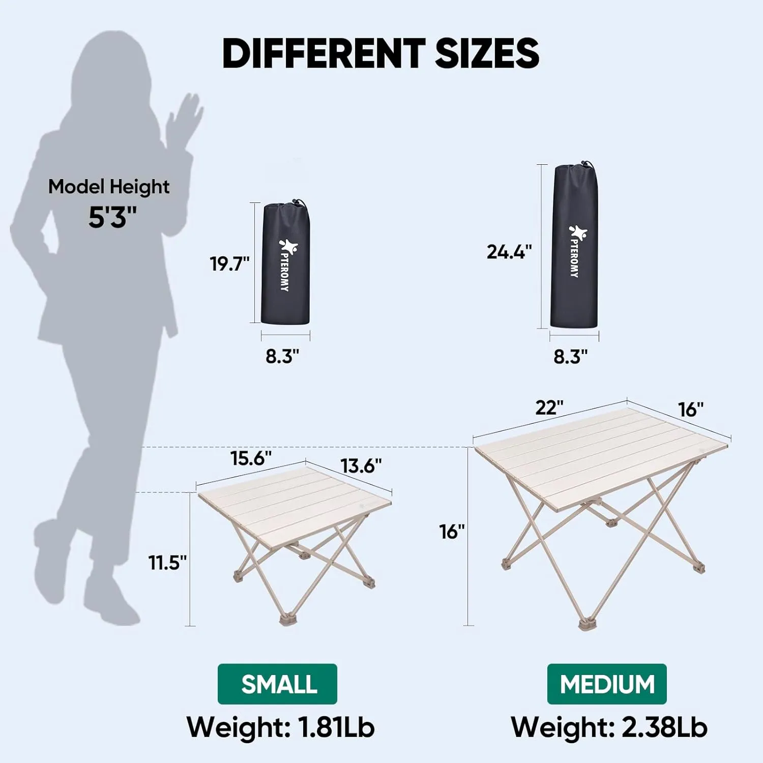 PTEROMY Folding Camping Table, Portable Beach Table with Ultralight Aluminum Tabletop for Travel, Outdoor, Camping, Picnics, and BBQs (Small, Beige)