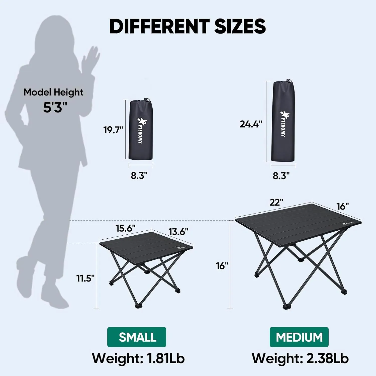 PTEROMY Folding Camping Table, Portable Beach Table with Ultralight Aluminum Tabletop for Travel, Outdoor, Camping, Picnics, and BBQs (Small, Black)