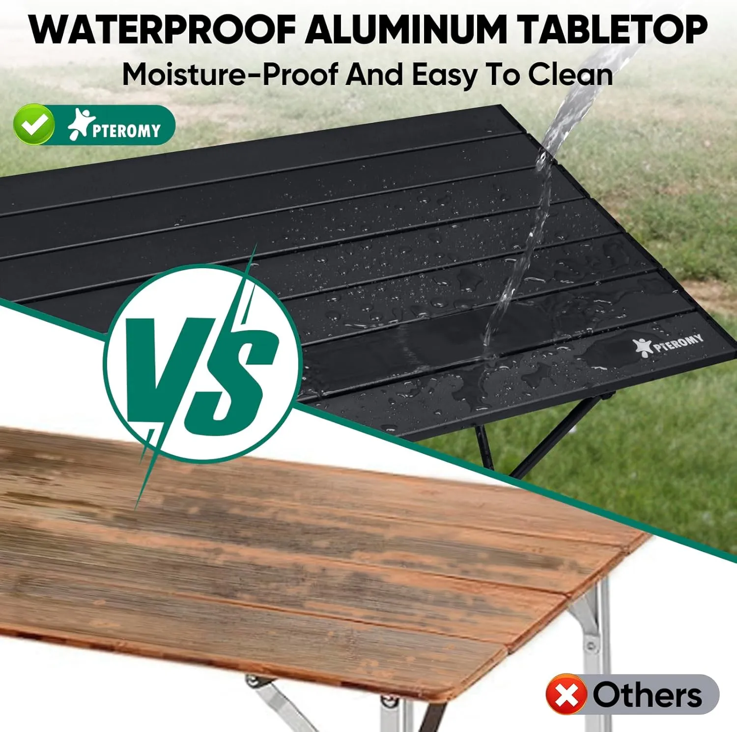 PTEROMY Folding Camping Table, Portable Beach Table with Ultralight Aluminum Tabletop for Travel, Outdoor, Camping, Picnics, and BBQs (Small, Black)