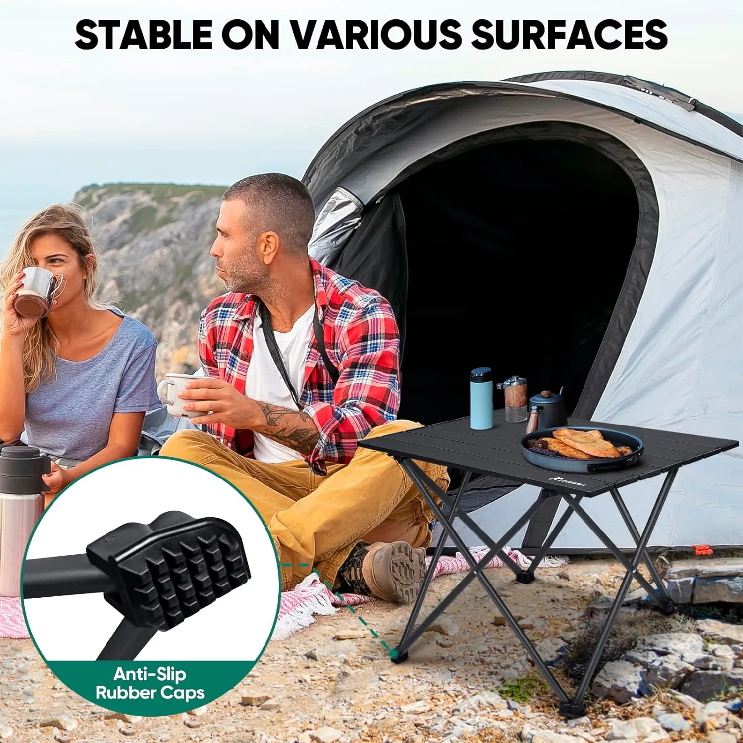 PTEROMY Folding Camping Table, Portable Beach Table with Ultralight Aluminum Tabletop for Travel, Outdoor, Camping, Picnics, and BBQs (Small, Black)