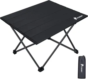 PTEROMY Folding Camping Table, Portable Beach Table with Ultralight Aluminum Tabletop for Travel, Outdoor, Camping, Picnics, and BBQs (Small, Black)
