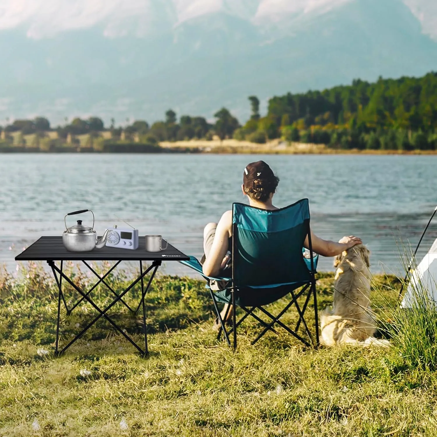 PTEROMY Folding Camping Table, Portable Beach Table with Ultralight Aluminum Tabletop for Travel, Outdoor, Camping, Picnics, and BBQs (Small, Black)