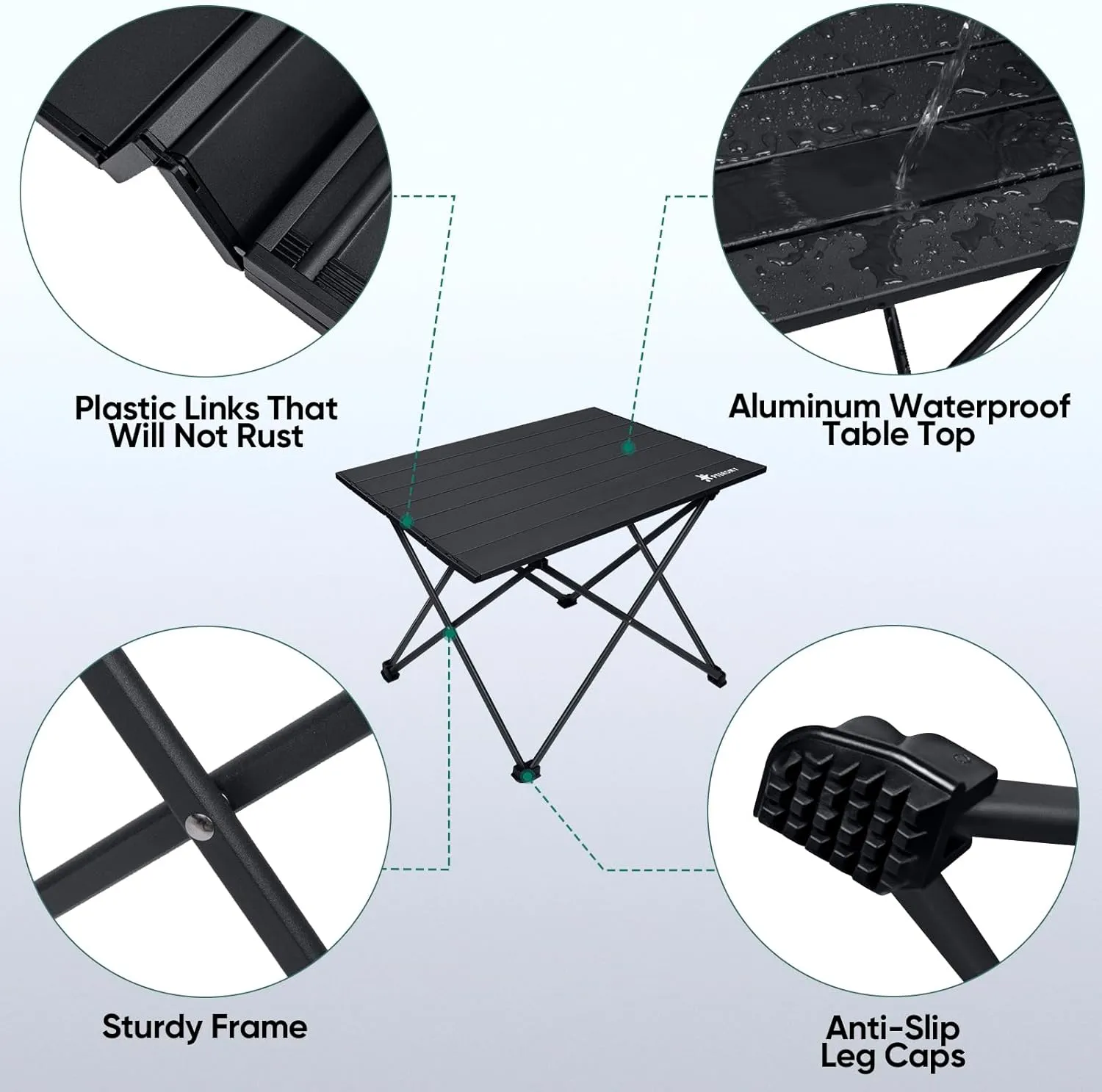 PTEROMY Folding Camping Table, Portable Beach Table with Ultralight Aluminum Tabletop for Travel, Outdoor, Camping, Picnics, and BBQs (Small, Black)