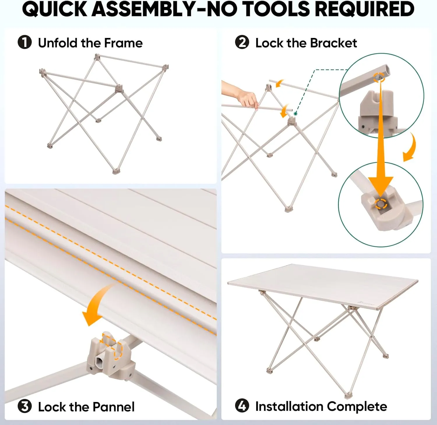 PTEROMY Folding Camping Table with Ultralight Aluminum Tabletop, Camping Side Table Portable Beach Table Outdoor Folding Table for Camping, Picnics, and BBQs (Large, Beige)