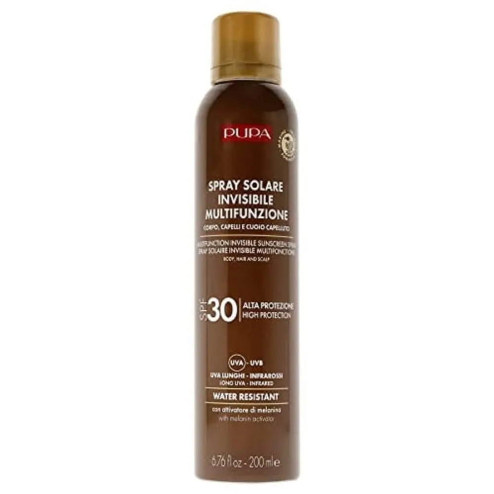 PUPA Milano Multifunction Invisible Water Resistant Sunscreen Spray SPF 30 - Fresh And Pleasant Scent - Stimulate The Production Of Melanin - Super Fast Drying - Prevents Skin Dehydration - 6.7 Oz