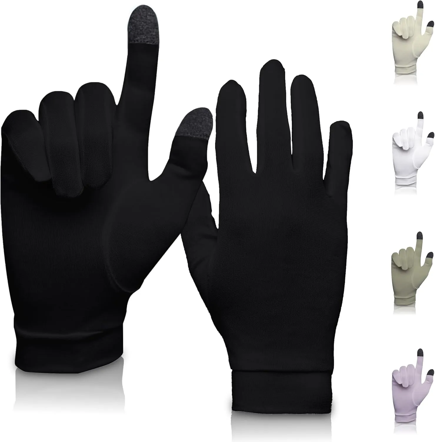 Pure Silk Glove Liners | Soft & Comfortable | Inner Thermal Touchscreen Gloves | Natural Wear | Unisex | Wash Bag Included (Jet Black, Small)
