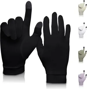 Pure Silk Glove Liners | Soft & Comfortable | Inner Thermal Touchscreen Gloves | Natural Wear | Unisex | Wash Bag Included (Jet Black, Small)