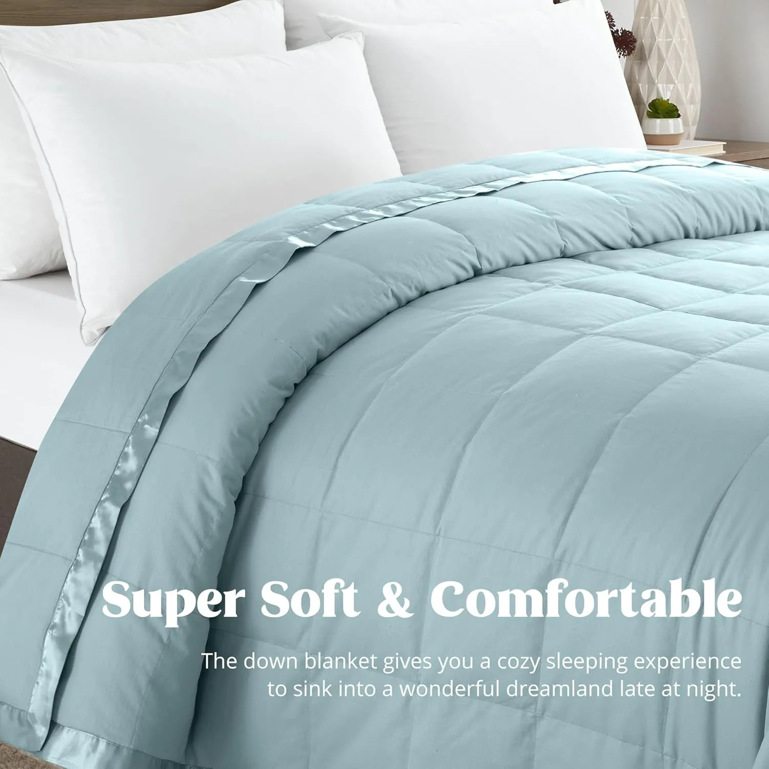 puredown® Blankets King Size - Soft Lightweight Down Blanket for All Seasons, Cozy Warm Luxury Bed Blanket with Satin Trim, Cotton Cover, Blue (108"X90")