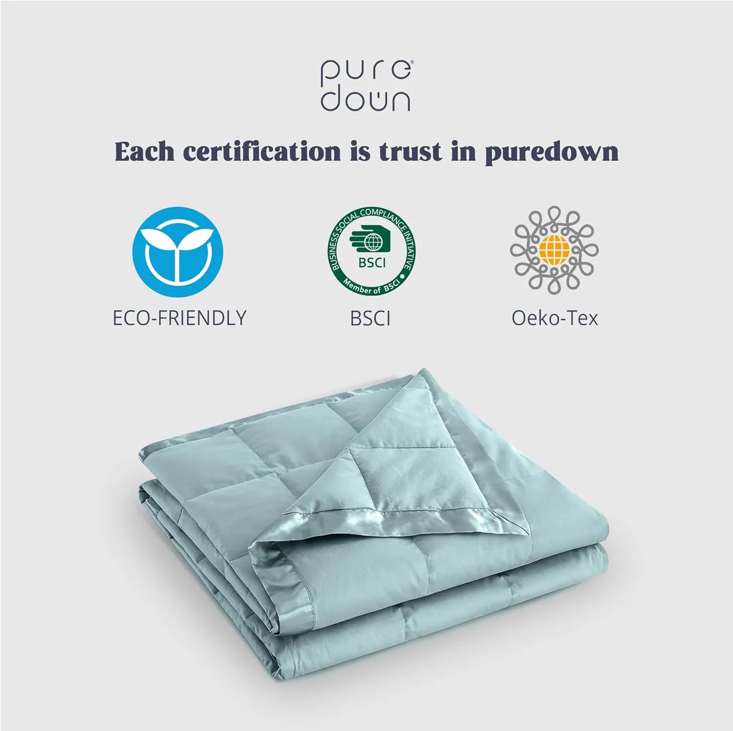 puredown® Blankets King Size - Soft Lightweight Down Blanket for All Seasons, Cozy Warm Luxury Bed Blanket with Satin Trim, Cotton Cover, Blue (108"X90")
