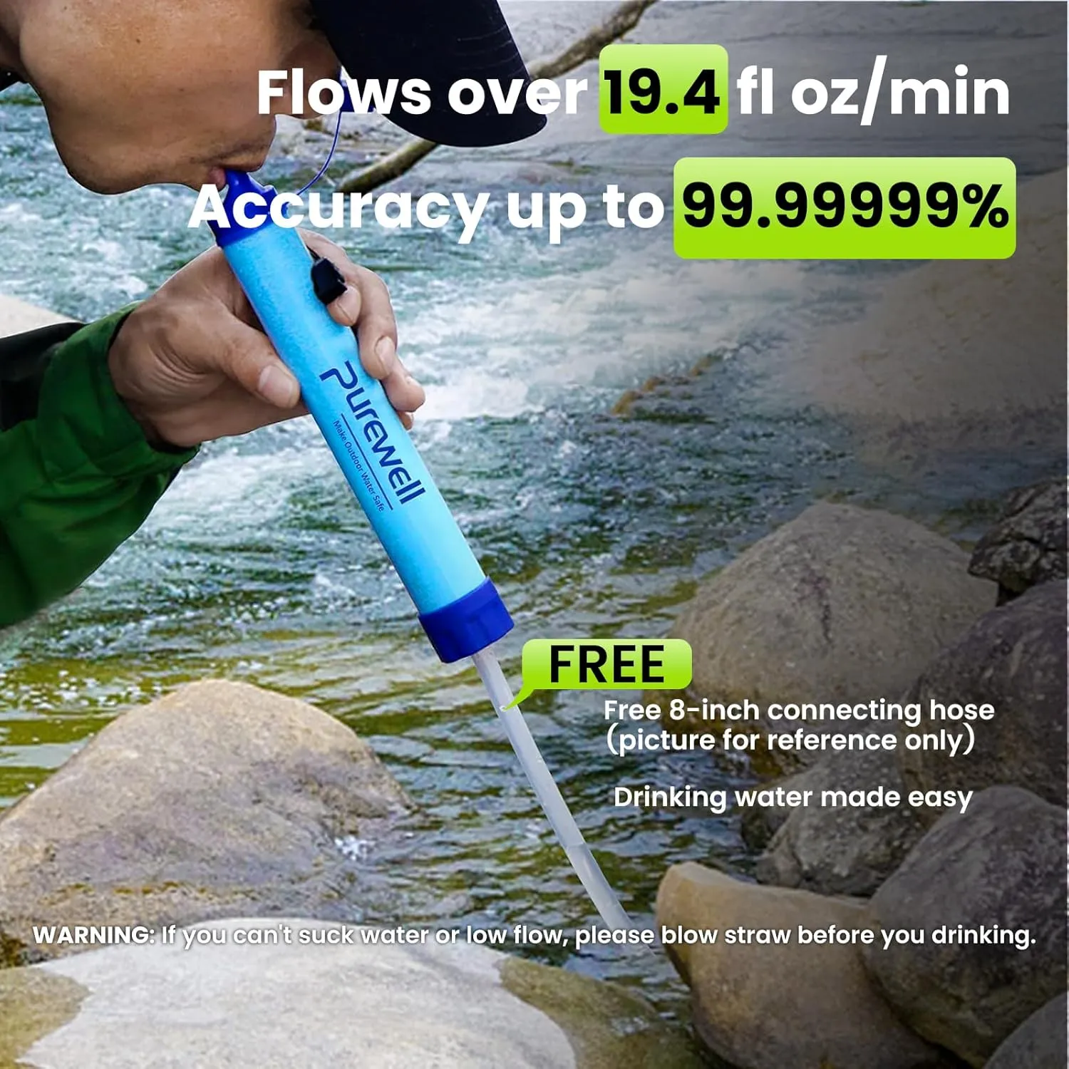 Purewell Outdoor Water Filter Personal Water Filtration Straw Emergency Survival Gear Water Purifier for Camping Hiking Climbing Backpacking(4pcs)