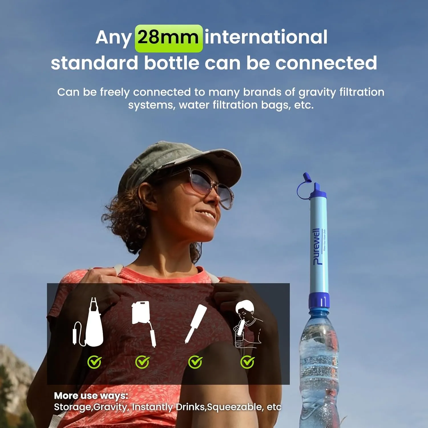 Purewell Outdoor Water Filter Personal Water Filtration Straw Emergency Survival Gear Water Purifier for Camping Hiking Climbing Backpacking(4pcs)