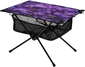 Purple Flowers Outdoor Folding Table for Camping, Beach & Picnic – Portable, Easy-to-Carry Camping Side Table with Durable Bag for BBQ, Camp Use