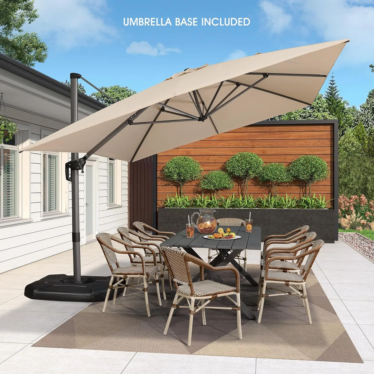PURPLE LEAF 10' X 13' Patio Umbrella with Base Outdoor Cantilever Rectangle Umbrella Aluminum Offset Umbrella with 360-degree Rotation for Garden Deck Pool Patio Beige